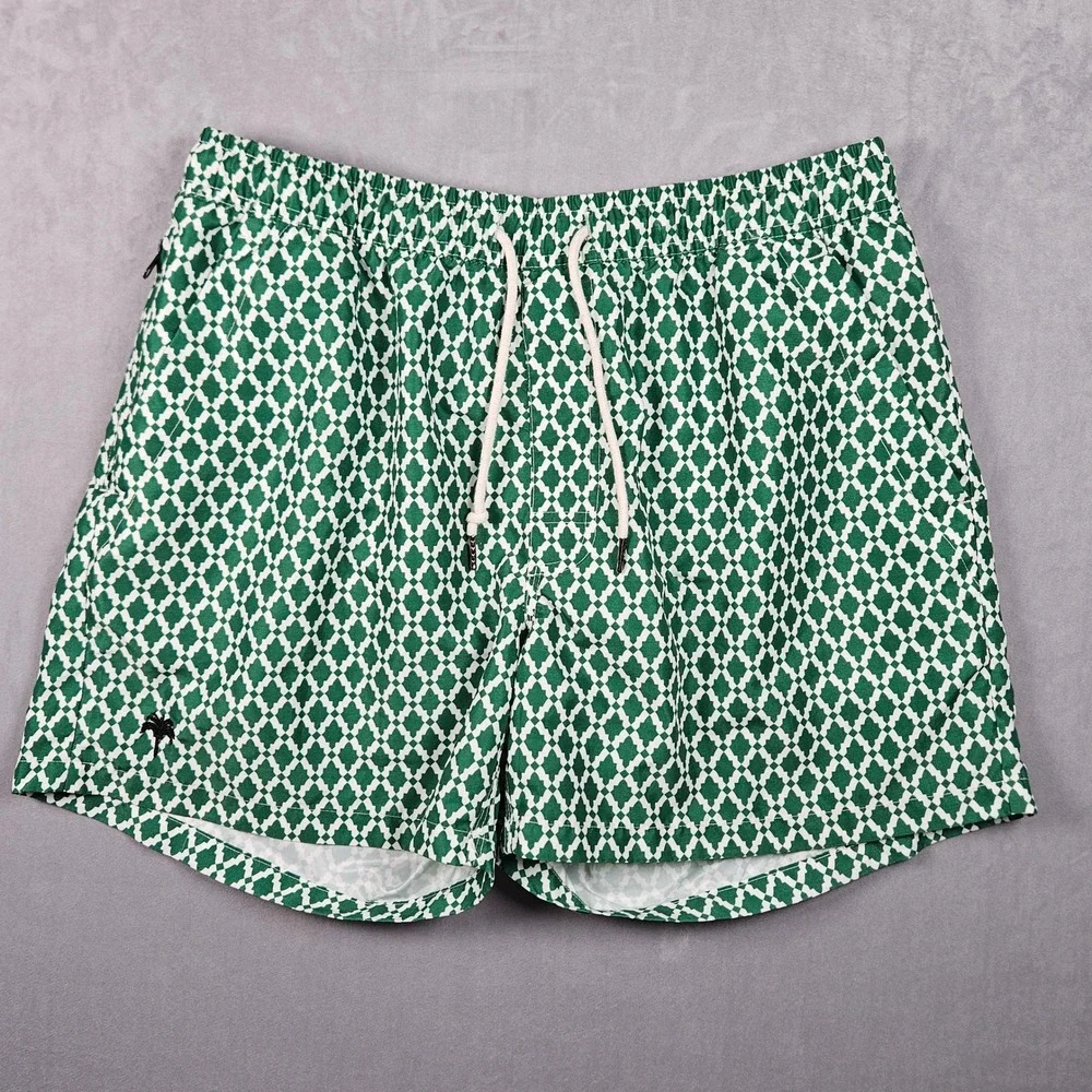 OAS Swim Trunks‎ Mens XXL Green Patterned Geometric Mesh Lined Zip Pocket Shorts